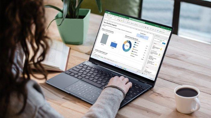 Ilustrasi pengguna yang sedang memandang layar laptop di ruangan dengan pencahayaan sesuai