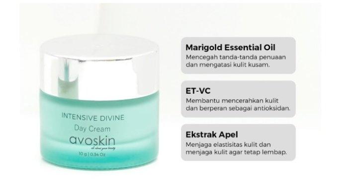 avoskin Intensive Divine Day Cream mampu memenuhi kebutuhan nutrisi kulit sepanjang hari sehingga kulit tetap lembap, cerah, dan sehat.