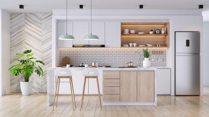 Ilustrasi dapur dengan warna senada, nampak lebih minimalis dan rapi