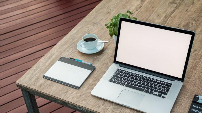 Ilustrasi laptop dengan wallpaper putih untuk mengetahui kondisi layar apakah masih ada debu yang menempel atau tidak