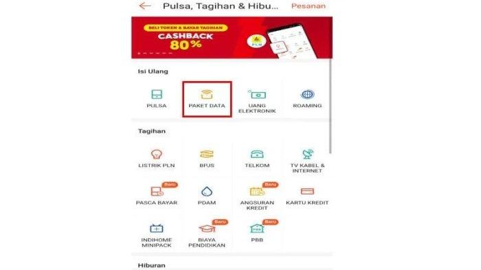 Ilustrasi membeli paket data di aplikasi Shopee