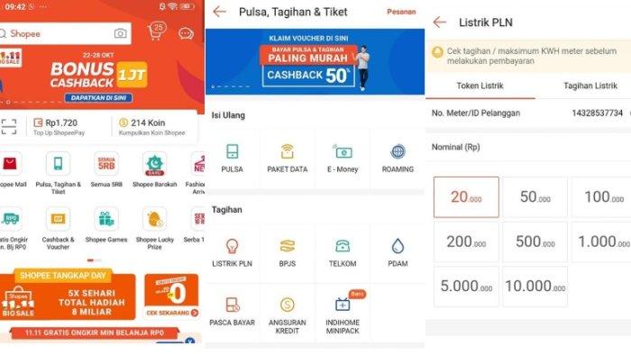 Ilustrasi membeli token listrik lewat aplikasi Shopee
