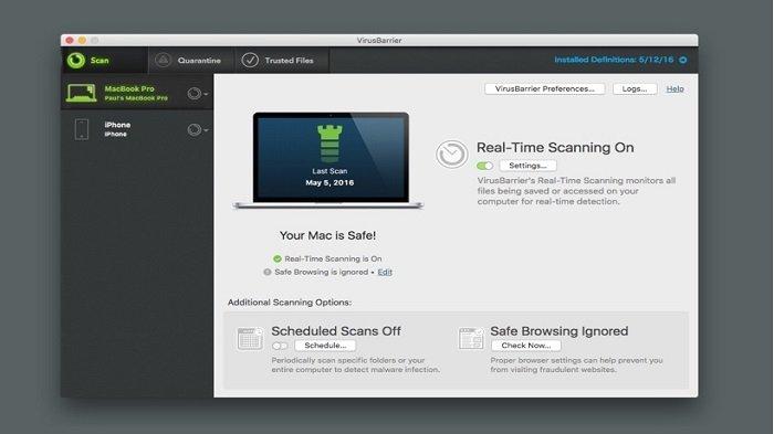 Intego memiliki fitur Safe Browsing On yang akan memeriksa apakah pengaturan anti-phising peramban kamu aktif atau tidak.