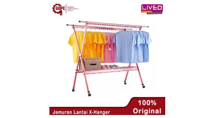 LIVEO Jemuran Lantai Double Pole X-Hanger LV-798 dengan ukuran yang lebar dan kokoh sehingga pengguna lebih leluasa menjemur pakaian