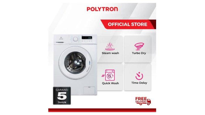 POLYTRON Mesin Cuci Front Loading Wonderwash Series PFL 8051 mampu mengeringkan pakaian secara lebih cepat berkat fitur turbo dry