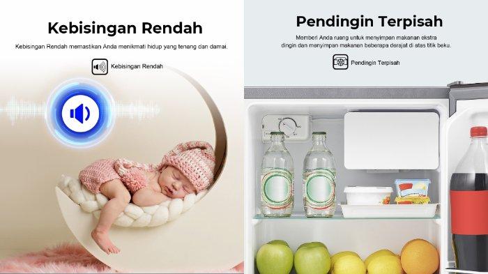 Hisense Kulkas Mini Bar RR58D4IGN dirancang minim suara bising sekaligus pendingin terpisah, bisa menyesuaikan jenis bahan