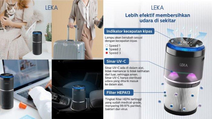 Ilustrasi LEKA AP7707 Battery Air Purifier yang mudah dibawa ke mana saja baik digunakan di mobil, ruangan hingga kantor