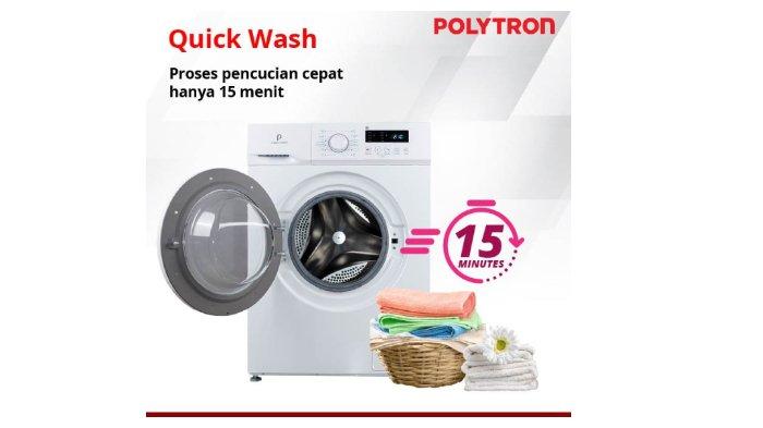POLYTRON Mesin Cuci Wonderwash PFL 8051 dibekali dengan fitur quick wash mampu membersihkan pakaian cukup 15 menit saja tapi hasilnya maksimal