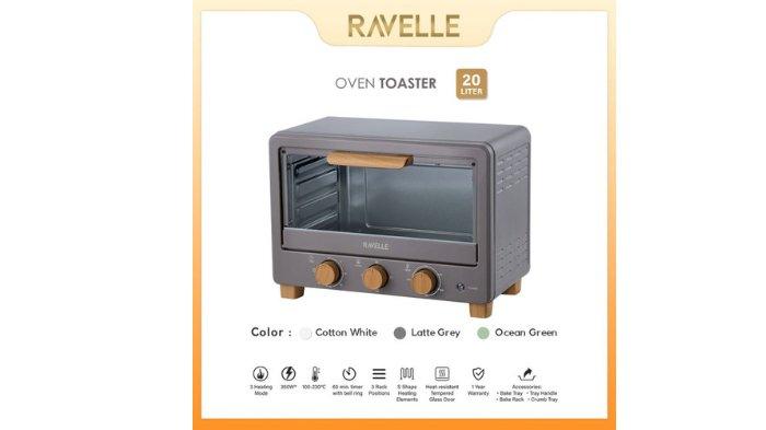 RAVELLE Oven Listrik Toaster 20L dibekali dengan sistem pemanas handal sekaligus 3 pilihan warna mewah