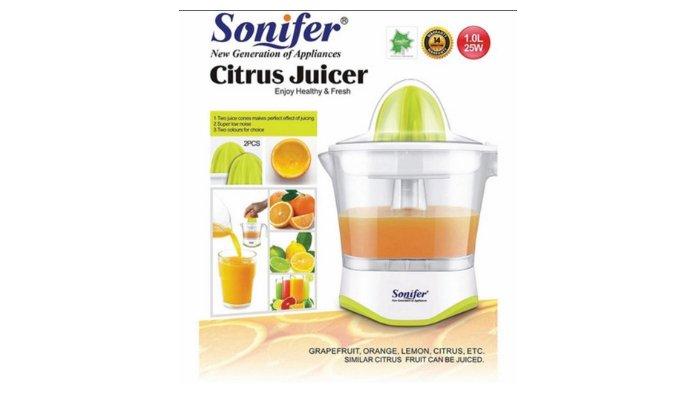 Sonifer Electric Citrus Juicer menghadirkan kapasitas 1 liter dengan bodi yang terbuat dari material food grade