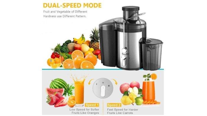 SONIFER Juice Extractor SF-5522 dirancang dengan 2 pilihan kecepatan yang bisa disesuaikan jenis bahan