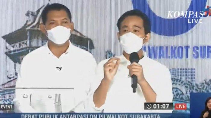Gibran Rakabuming Raka-Teguh Prakosa saat debat Pilkada Solo 2020 di The Sunan Hotel Solo, Jumat (6/11/2020).