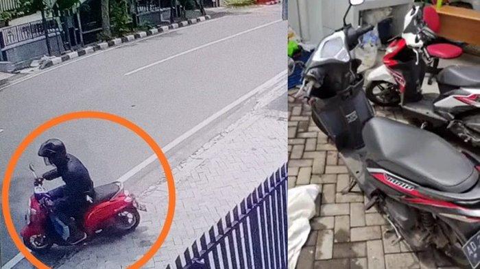 Kolose : Dalam lingkaran diduga maling motor Honda Scoopy merah dan motor Vario yang ditinggalkannya di parkiran kantor jasa pengiriman Si Cepat, Jalan Monginsidi, Kelurahan Setabelan, Kecamatan Banjarsari, Kota Solo, Jumat (5/2/2021).