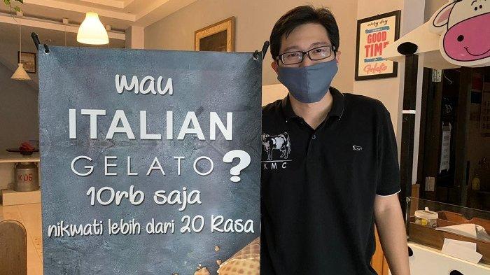 Sosok owner Mogen Gelato, William di Jalan Letjend S Parman No.48, Kecamatan Banjarsari, Kota Solo, Rabu (7/4/2021).