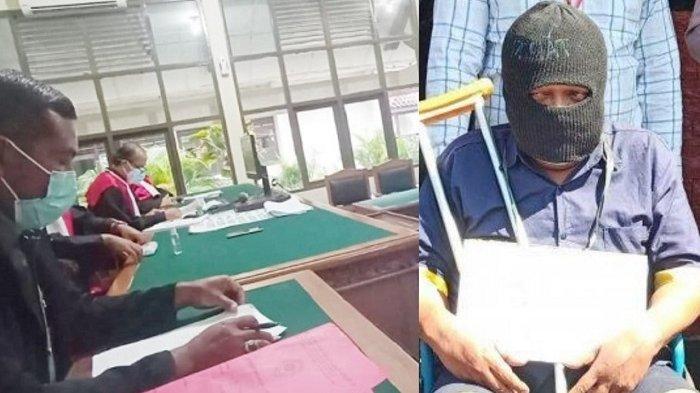 Kolose Sidang putusan secara virtual di PN Sukoharjo, Senin (15/2/2021). Tersangka Henry Taryatmo (41) yang menghabisi 4 nyawa sekaligus saat reka ulang di Mapolres Sukoharjo, Kamis (27/8/2020)