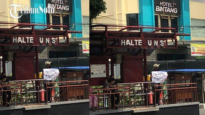Tulisan dari mahasiswa untuk Presiden Jokowi saat kunjungan ke UNS Solo.