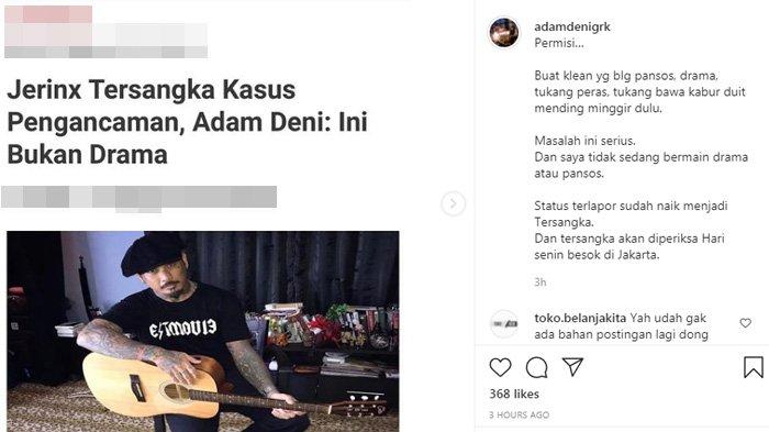 Adam Deni buka suara soal Jerinx yang ditetapkan sebagai tersangka.