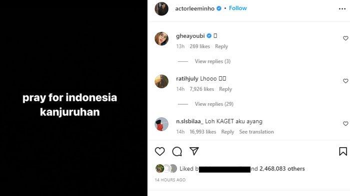 Aktor Korea Selatan Lee Min Ho ikut berduka atas tragedi di Stadion Kanjuruhan, Malang.