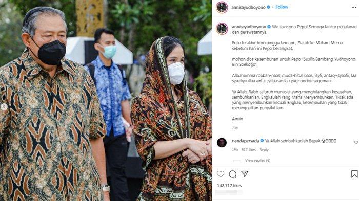 Annisa Pohan beri dukungan untuk SBY yang berobat ke Amerika Serikat.