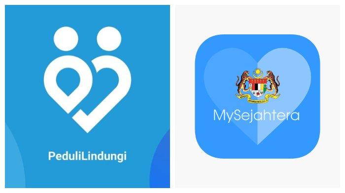 Aplikasi PeduliLindungi Indonesia dan My Sejahtera Malaysia.