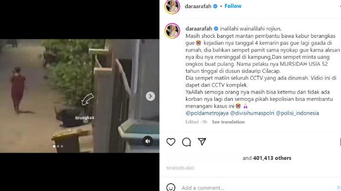 Brankas Dara Arafah dibawa kabur mantan pembantu