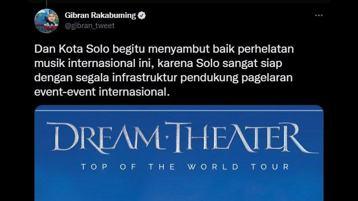 Cuitan Gibran Rakabuming soal konser Dream Theater di Stadion Manahan Solo.