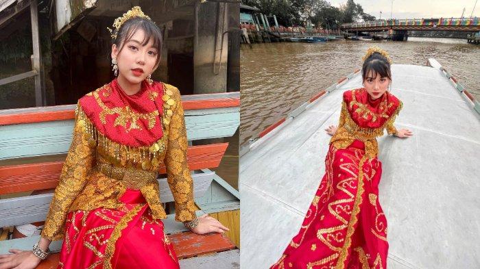 Ghea terlihat anggun dengan kostum adat Banjar.
