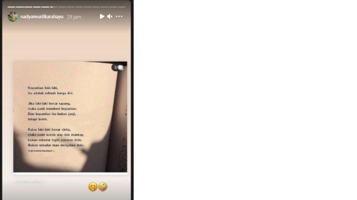InstaStory Nadya Mustika singgung soal harga diri laki-laki.