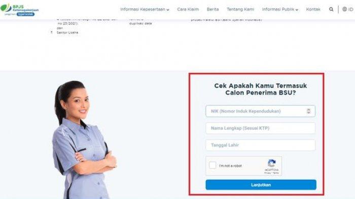 Kolom data diri untuk cek penerima BSU