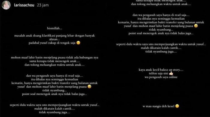 Larissa Chou kesal Alvin Faiz selalu banyak alasan ketika diminta jenguk sang anak, Yusuf.