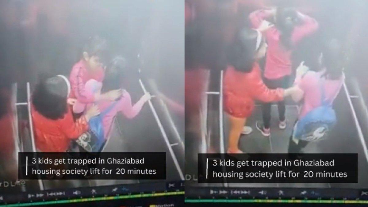 Tiga anak perempuan terjebak di dalam lift, seorang anak dengan dewasa menenangkan teman-temannya, begini aksinya.