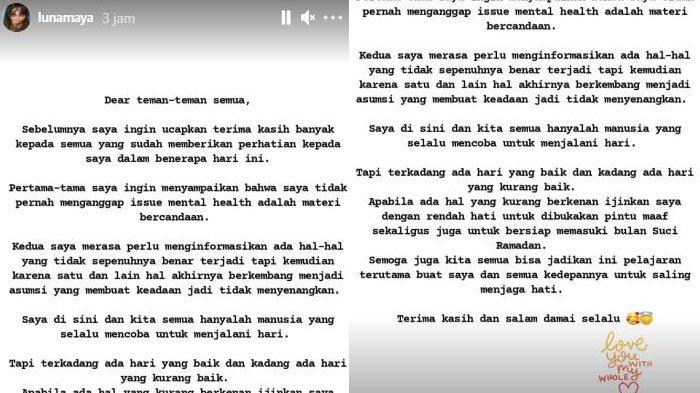 Luna Maya meminta maaf terkait candaannya tentang penyakit mental.