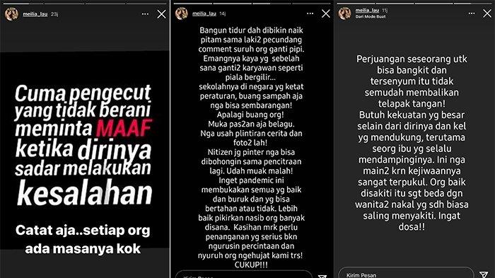Meilia Lau update InstaStory seperti sedang menyindir Kaesang Pangarep.