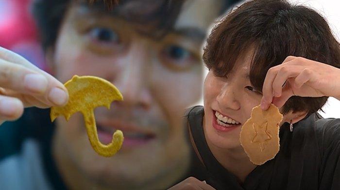 Member BTS membentuk gulali, seperti dalam serial Squid Game.