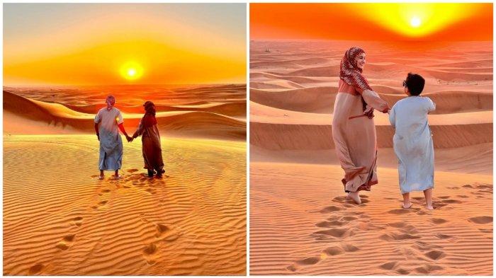 Pemandangan indah Shireen Sungkar berfoto bersama Teuku Wisnu dan anaknya di gurun Dubai