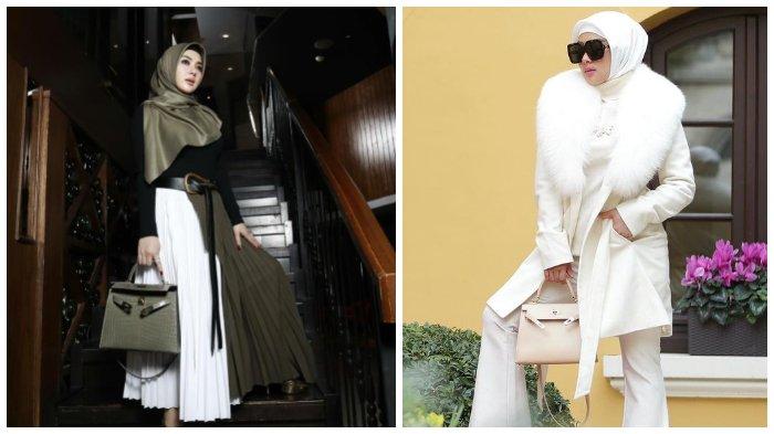 Penampilan Syahrini mengenakan hijab.