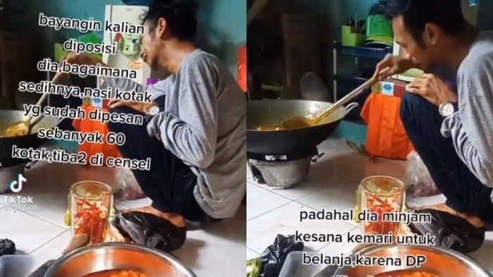 Viral video pria menangis setelah 60 pesanan nasi kotak dibatalkan. (TikTok @heppy08)