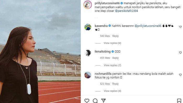 Prilly Latuconsina pantau pemain Persikota latihan.