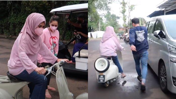 Raffi Ahmad panik saat Mama Amy kendarai vespanya yang nyaris menabrak mobil
