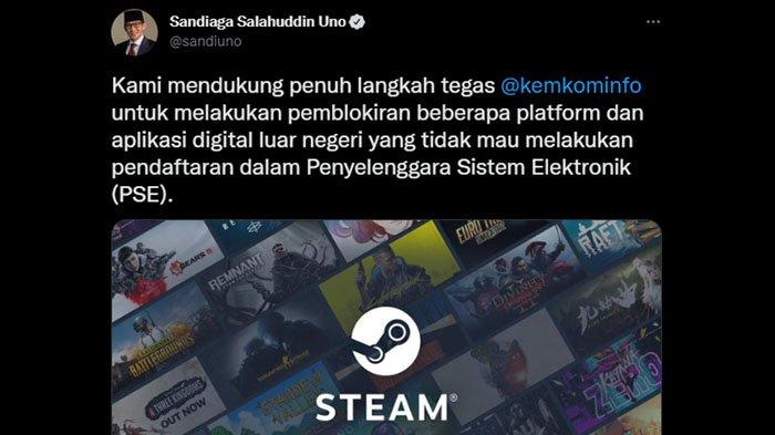 Sandiaga Uno dukung Kominfo yang memblokir beberapa platform yang belum mendaftar PSE.
