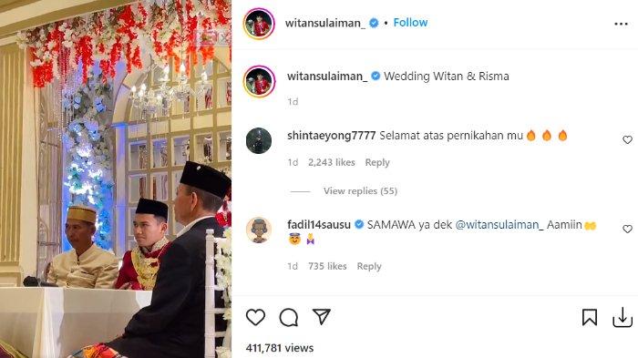 Shin Tae Yong memberikan ucapan selamat atas pernikahan Witan Sulaeman.