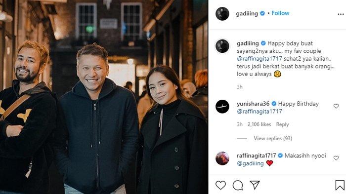 Ucapan Yuni Shara untuk Raffi dan Nagita yang ultah di Instagram Gading Marten