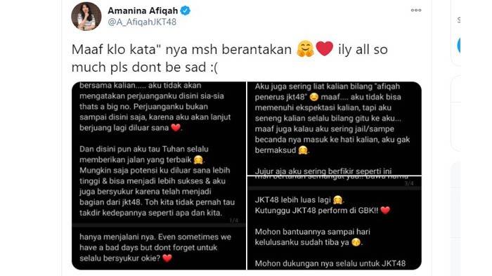 Unggahan salam perpisahan Afiqah melalui akun pribadinya.