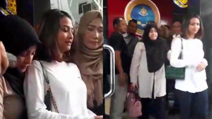 Artis Vanessa Angel diizinkan keluar setelah diperiksa oleh Subdit V Cyber Crime Ditreskrimsus Polda Jatim pada Minggu (6/1/2018) sore.