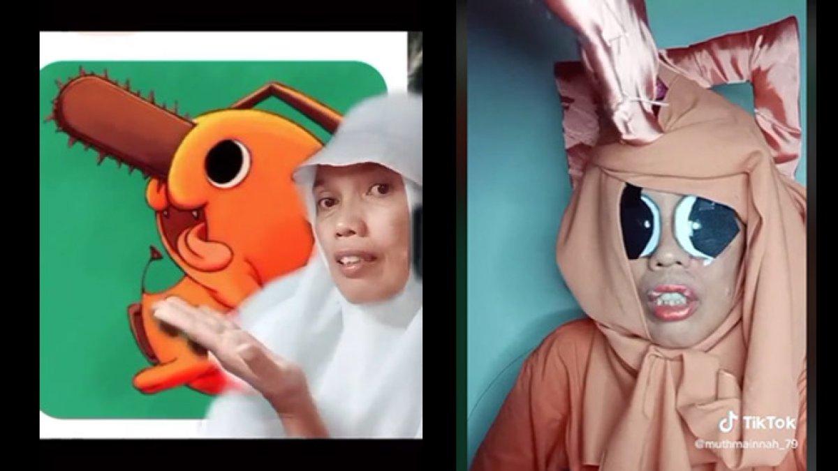 Viral emak-emak cosplay jadi karakter Pochita di anime Chainsaw Man.