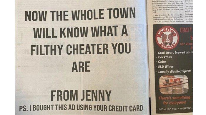 Wanita bernama Jenny beriklan di koran membongkar perselingkuhan suaminya