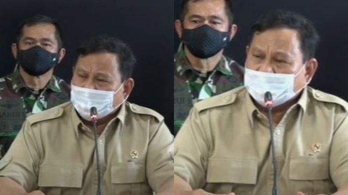 Raut wajah Menteri Pertahanan (Menhan) Prabowo Subianto saat menyampaikan keprihatinan atas hilangnya kapal selam KRI Nanggala-402.