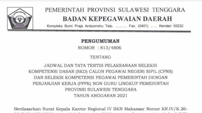 Pengumuman pelaksanaan SKD CPNS Sulawesi Tenggara