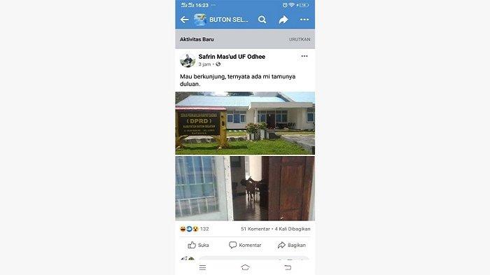 Tangkapan layar postingan di grup Facebook BUTON SELATAN, Rabu (19/5/2021) siang, menunjukan kantor DPRD Busel dihuni kambing.