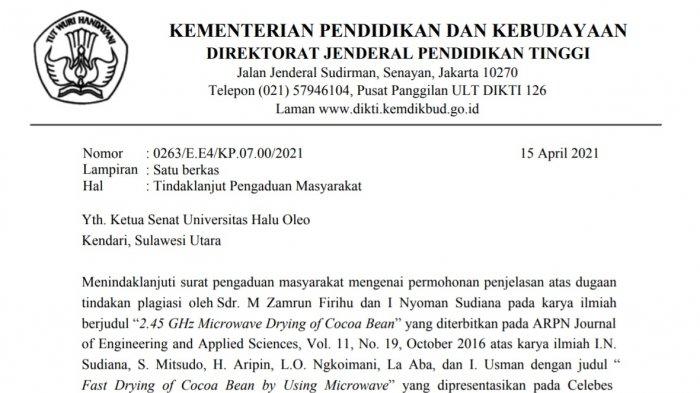 Prof Dr Muhammad Zamrun MSi MSc dinyatakan tidak memenuhi syarat sebagai calon Rektor Universitas Halu Oleo (UHO) Kendari, Sulawesi Tenggara (Sultra) oleh Direktorat Jenderal Pendidikan Tinggi Kementerian Pendidikan dan Kebudayaan (Ditjen Dikti Kemendikbud).
